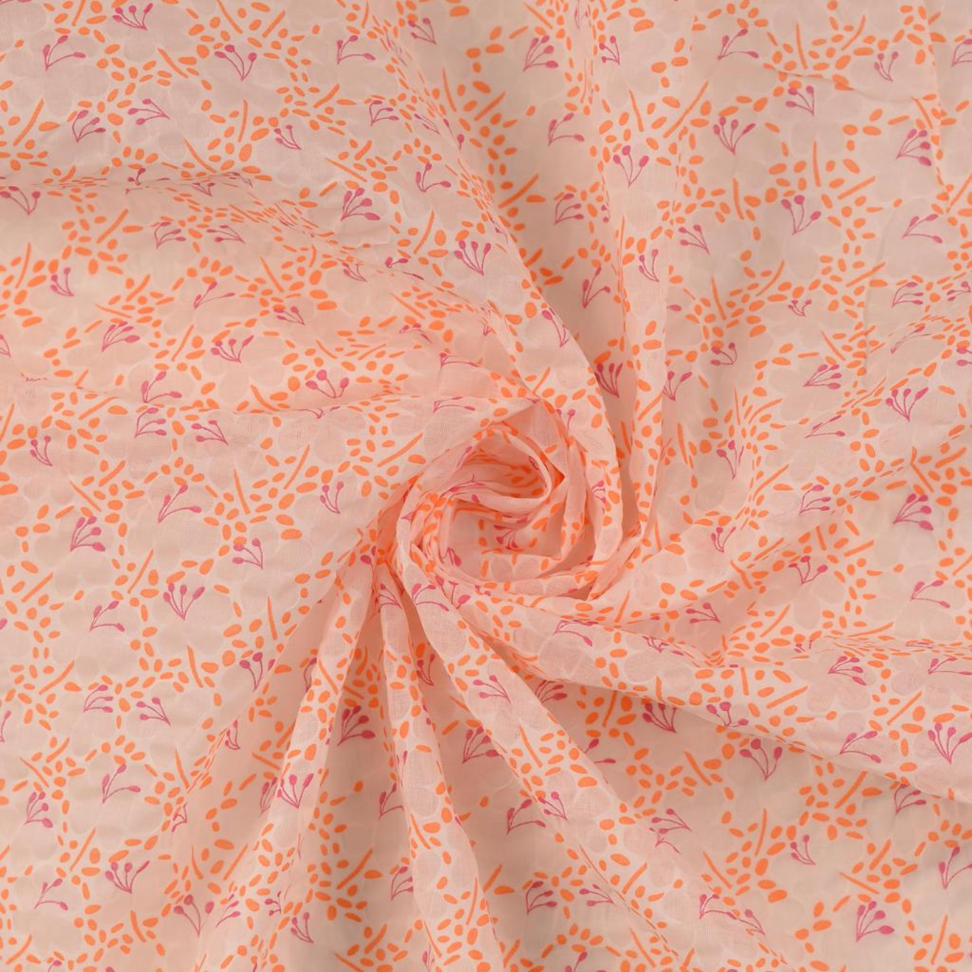 Tissu Popeline de Coton Dévoré Fleurs Orange