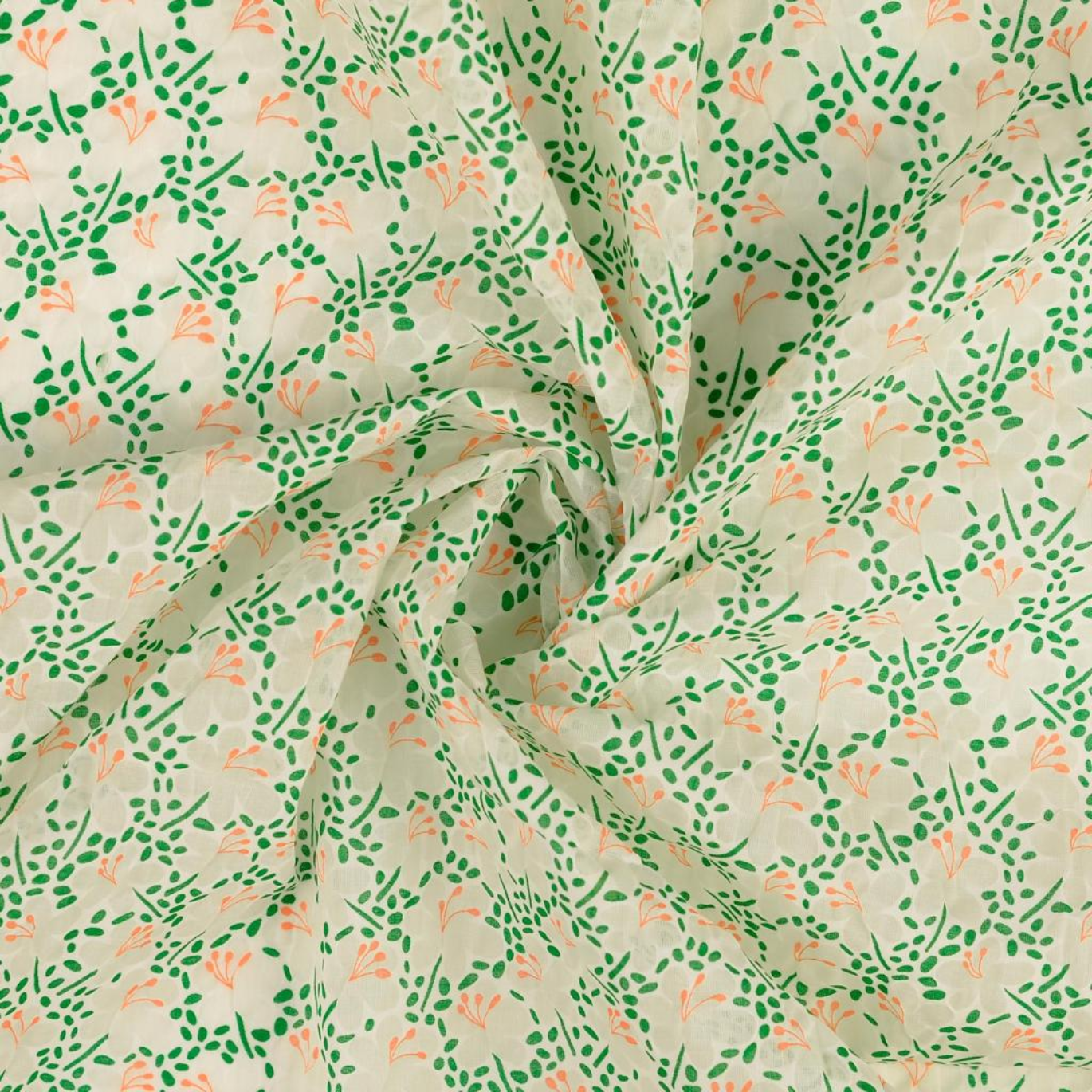 Tissu Popeline de Coton Dévoré Fleurs Vert