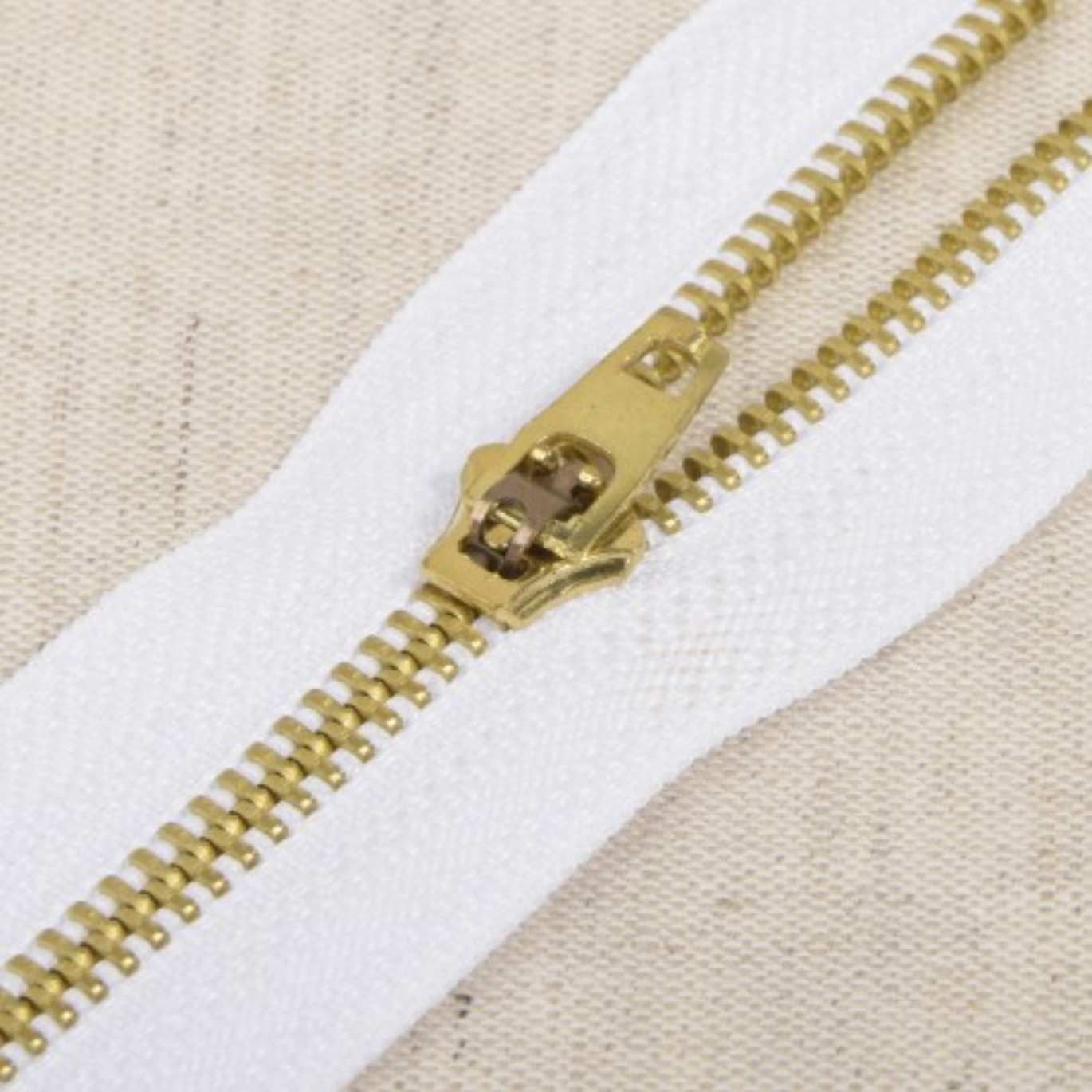 Zip Métal Bronze Non Séparable Blanc 18 cm