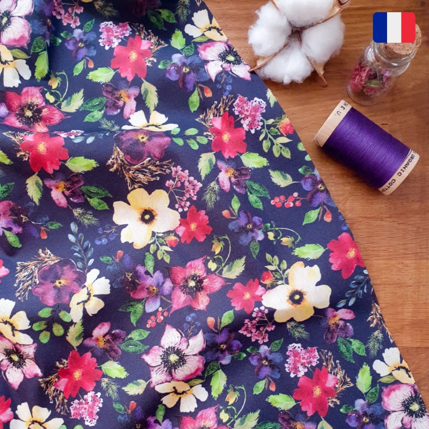 Popeline coton bio "Du baume au coeur" - Atelier Malherbe