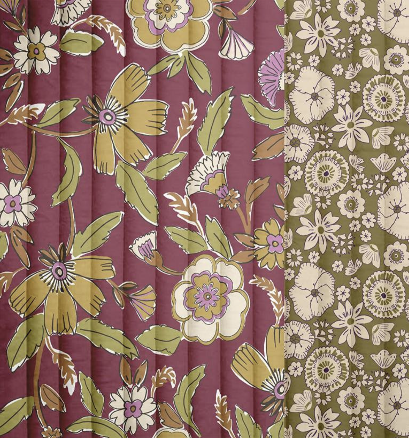 Tissu Coton Matelassé Vertical MALANA KASHI Prune & Vert
