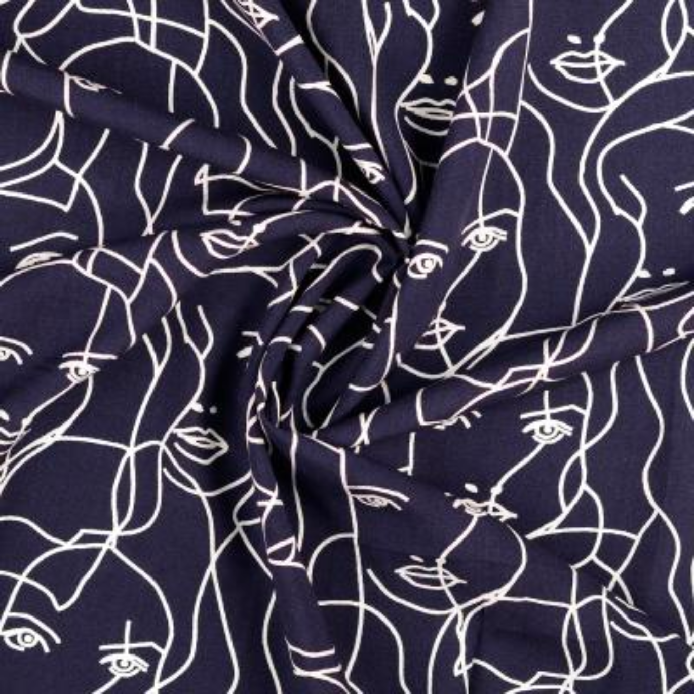 Tissus Popeline Viscose Visage Bleu Marine