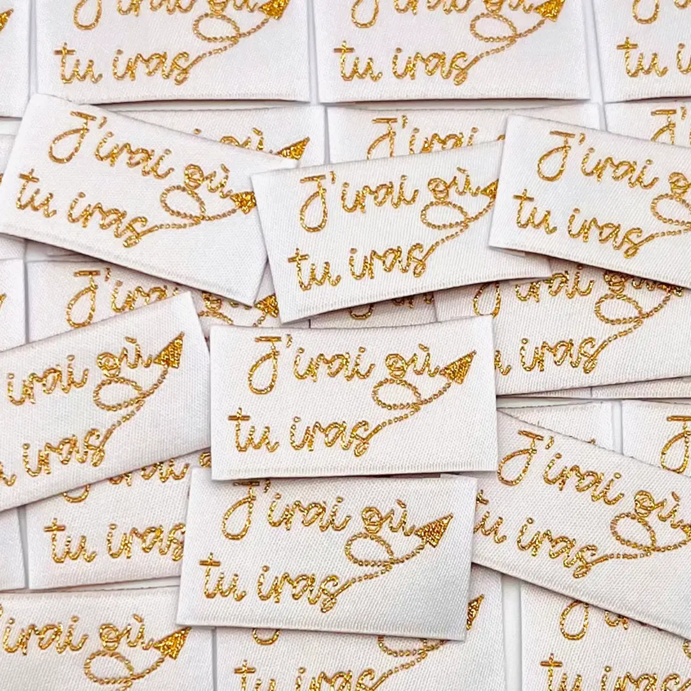 Étiquette tissée à coudre "J'irais où tu iras" Lurex