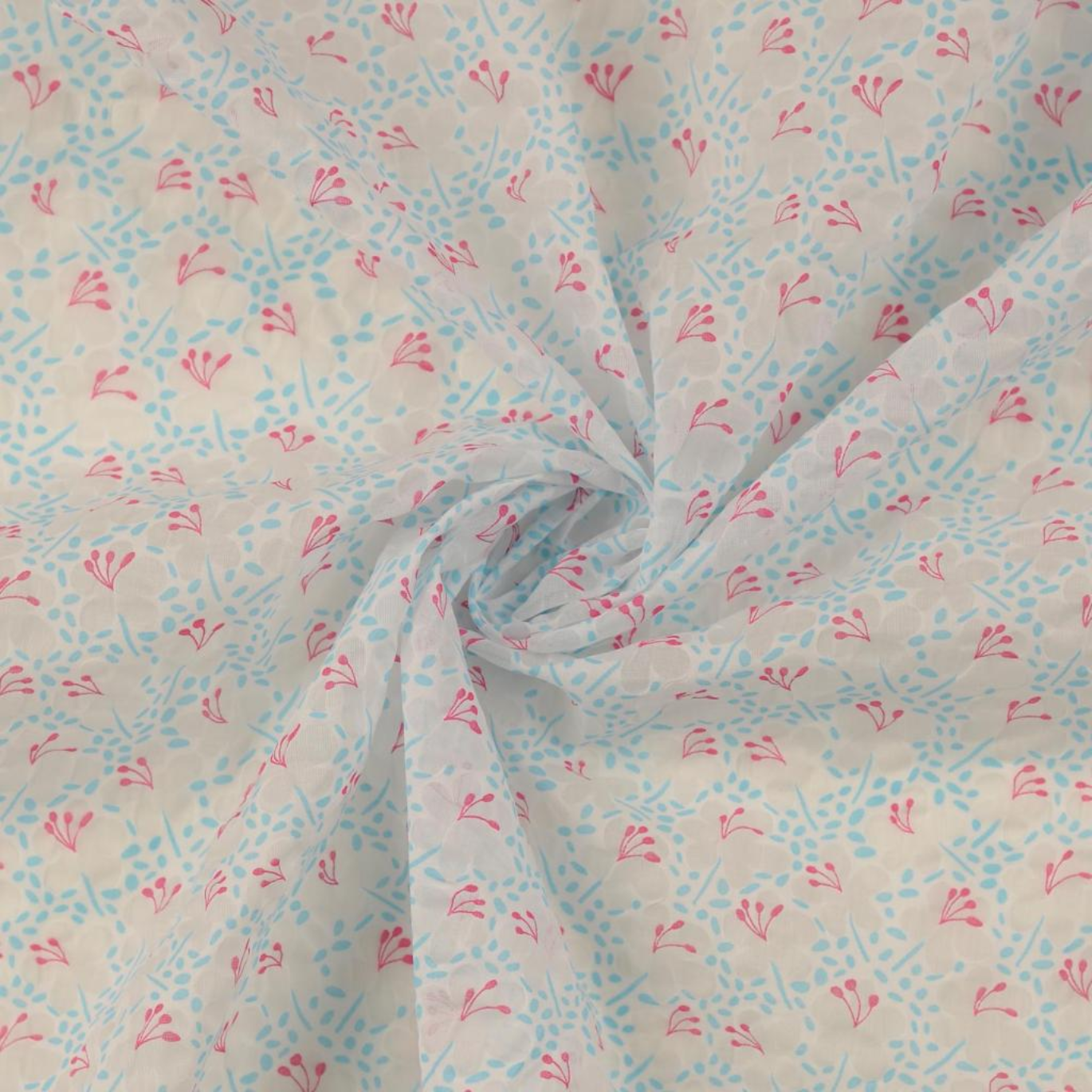Tissu Coton Dévoré Fleurs Bleu