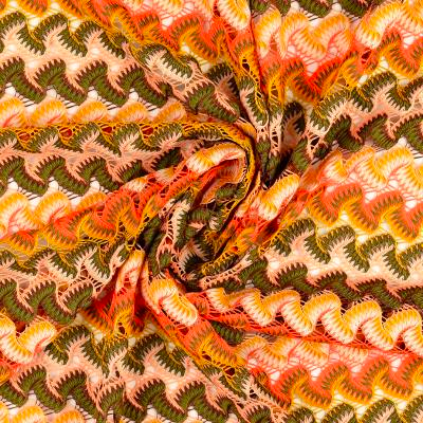Tissus Dentelle Crocheté Marron Vert et Orange