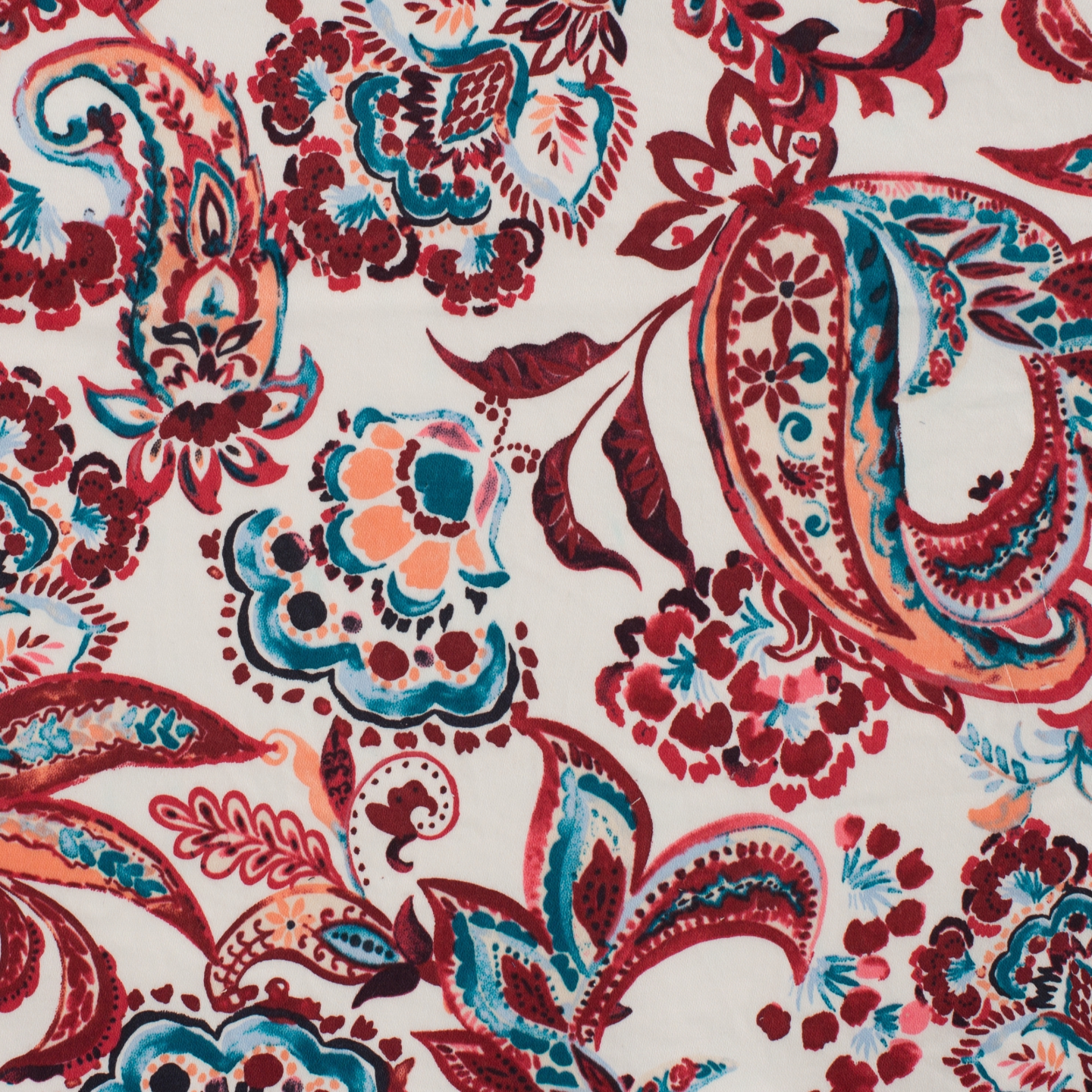 Tissu Coton Epais Stretch Satiné imprimé Cachemire Bordeaux
