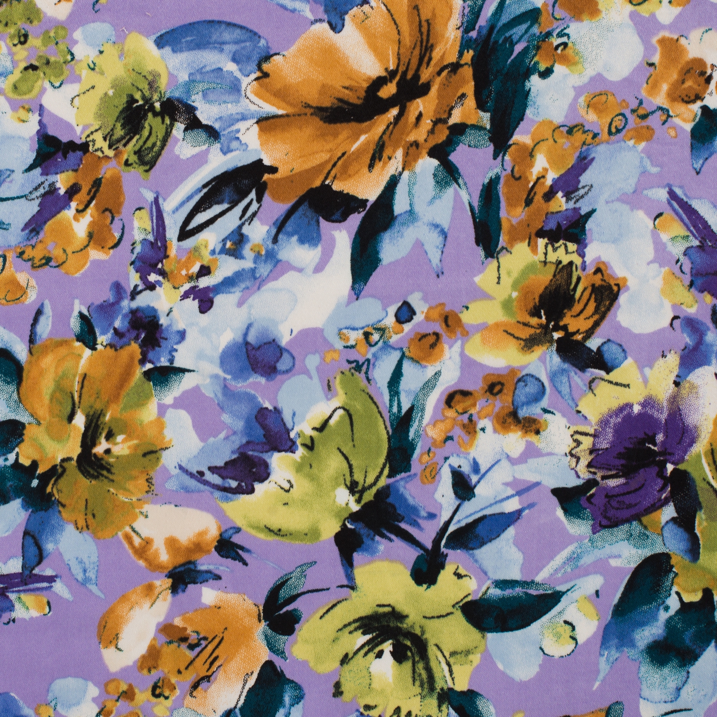 Tissu Coton Epais Stretch Satiné Fleurs Lilas