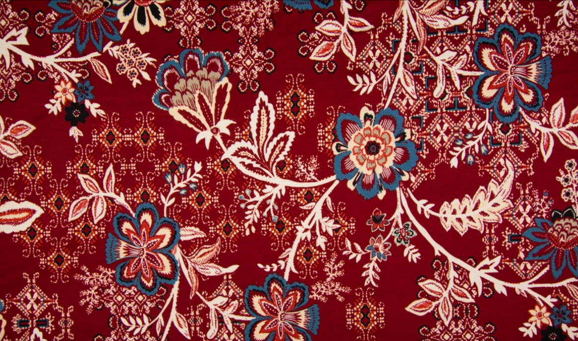 Jersey de viscose à imprimé floral baroque TERRACOTTA 