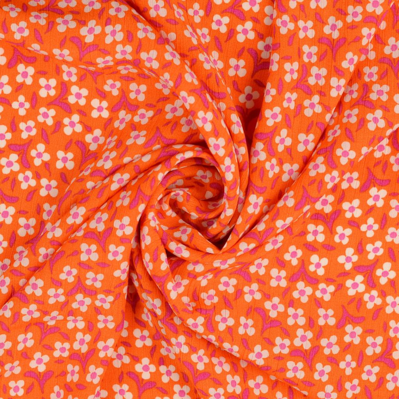 Crêpe de Viscose Orange Fleurs Vintage