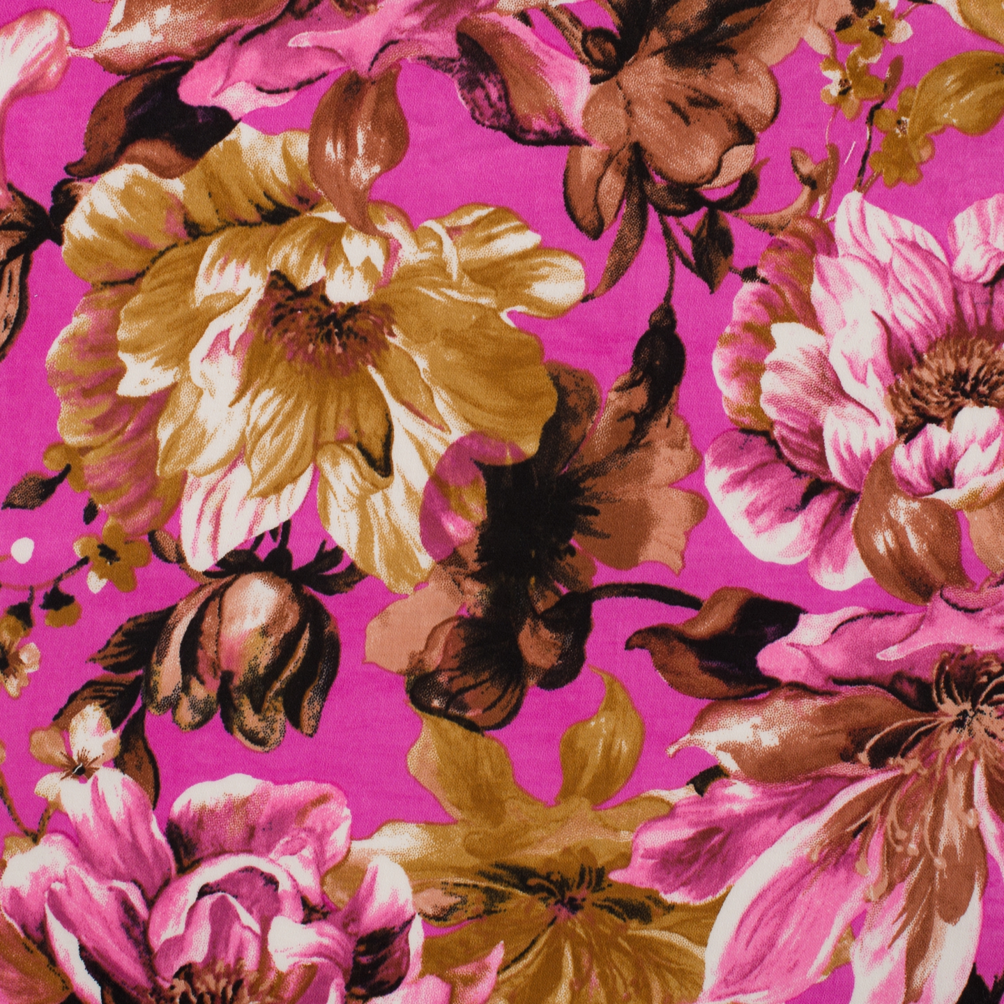 Tissu Coton Epais Stretch Satiné Fleurs Fushia