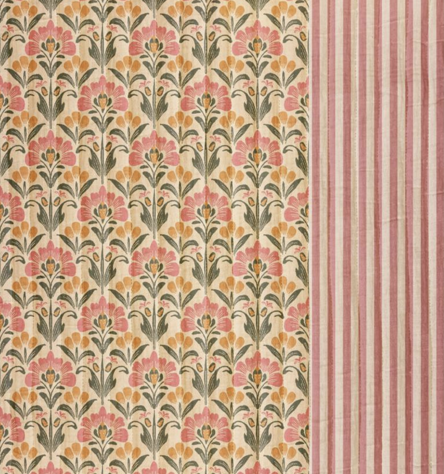 Tissu Coton Double Gaze Matelassée Vertical SALIMA Nude & Paprika