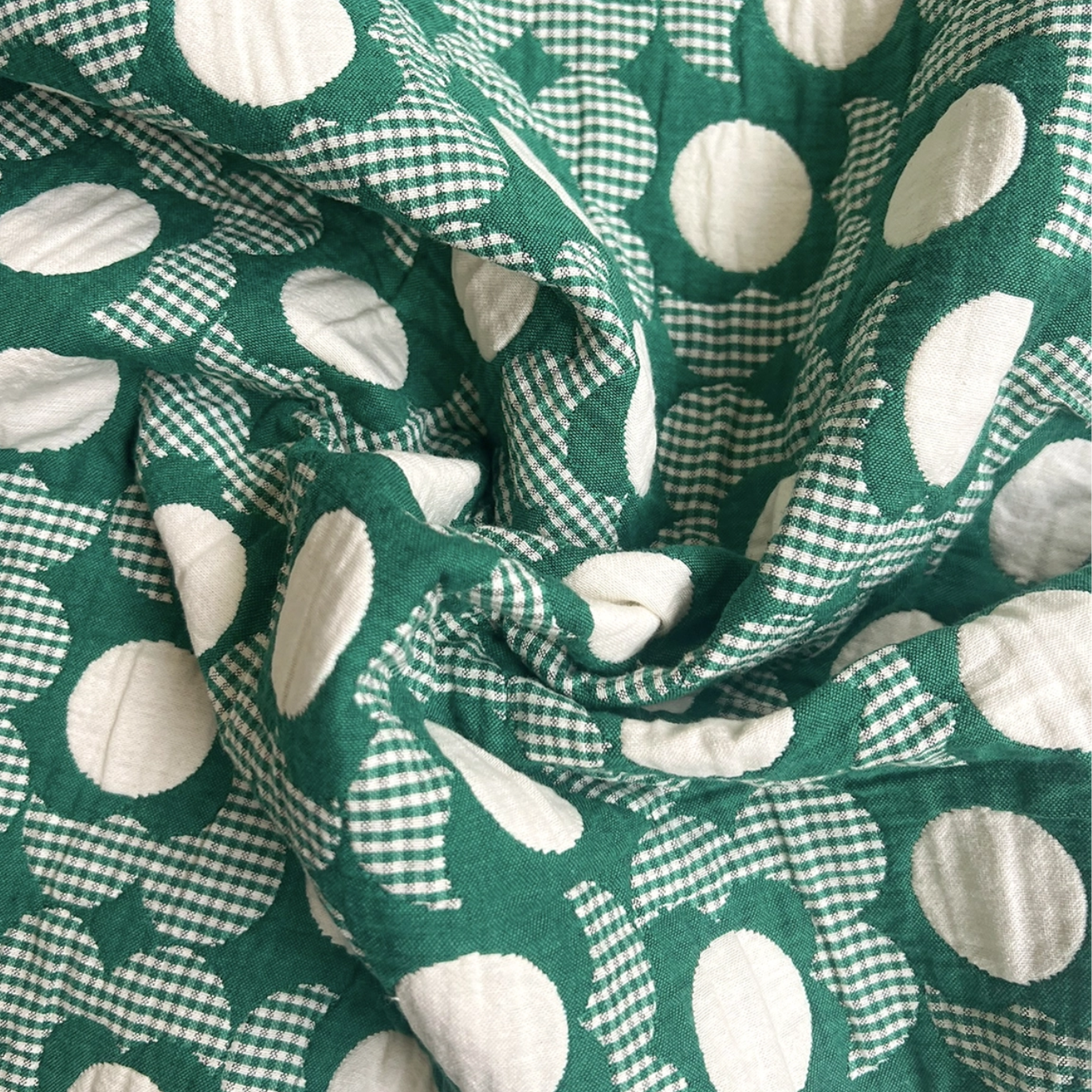 Tissu jacquard "Marguerite" Vichy Vert par Cousette