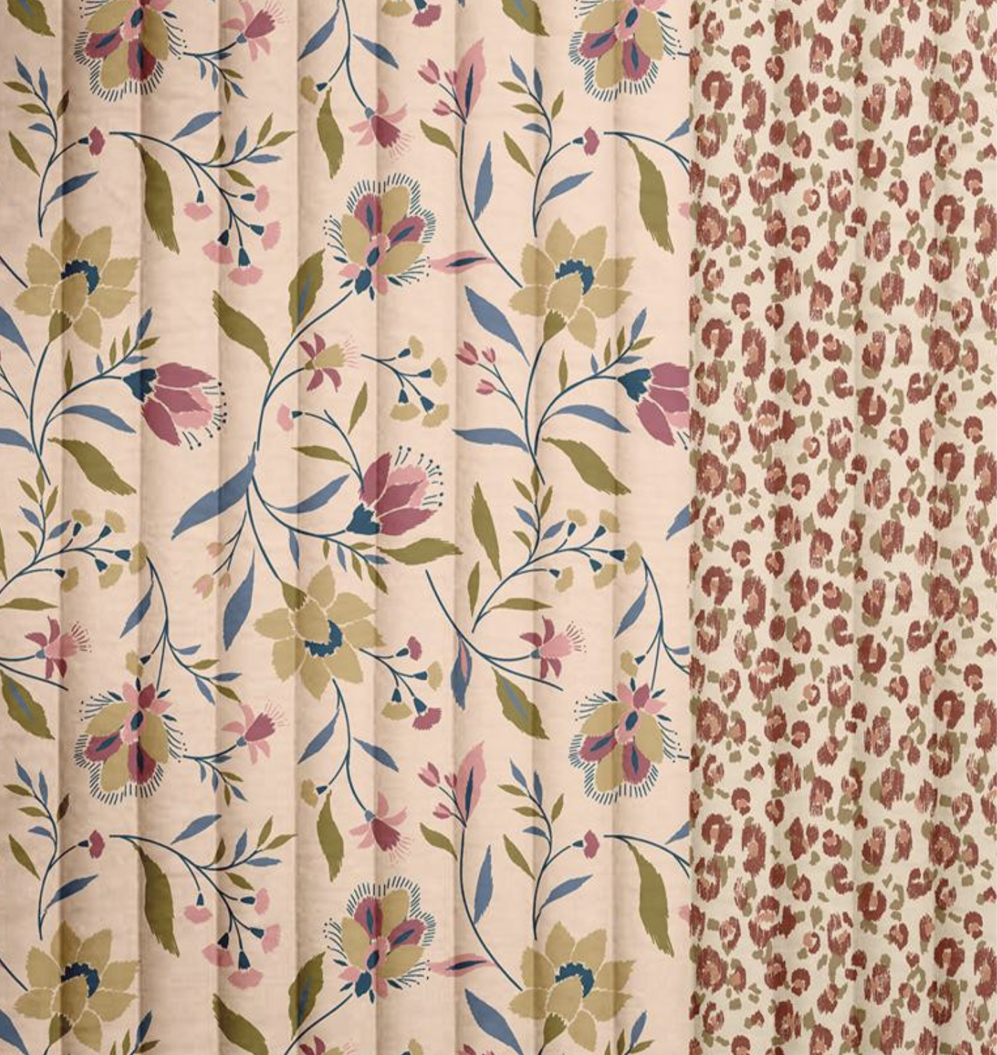 Tissu Coton Double Gaze Matelassée Vertical Evelyne Karli Beige & Pêche