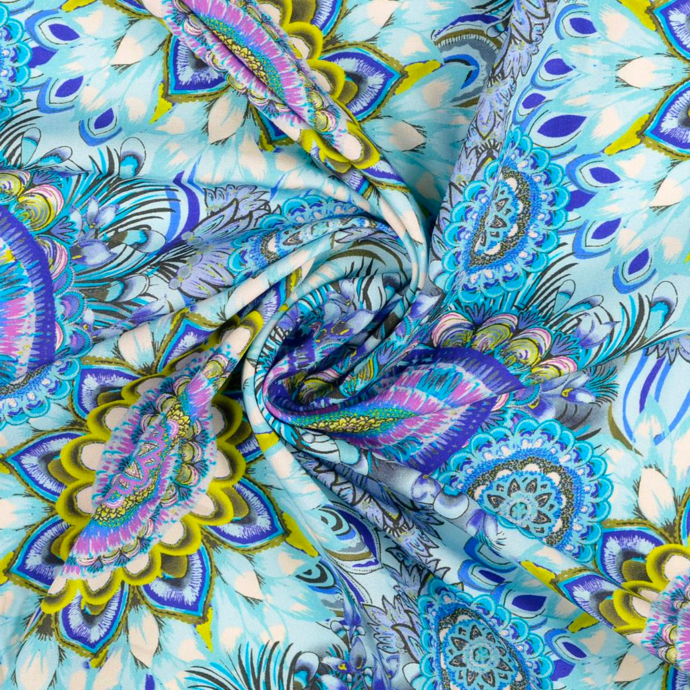 Tissus Popeline Viscose Imprimé Mandala Bleu