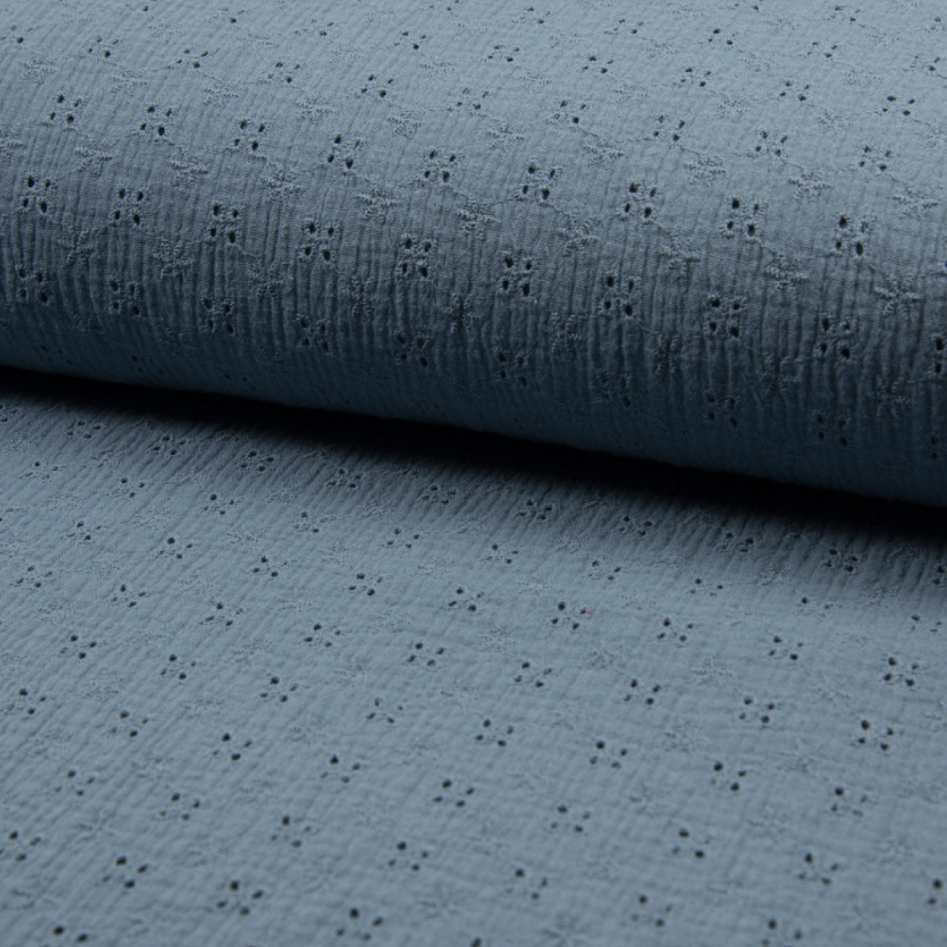 Double gaze de coton brodée BLEU JEANS