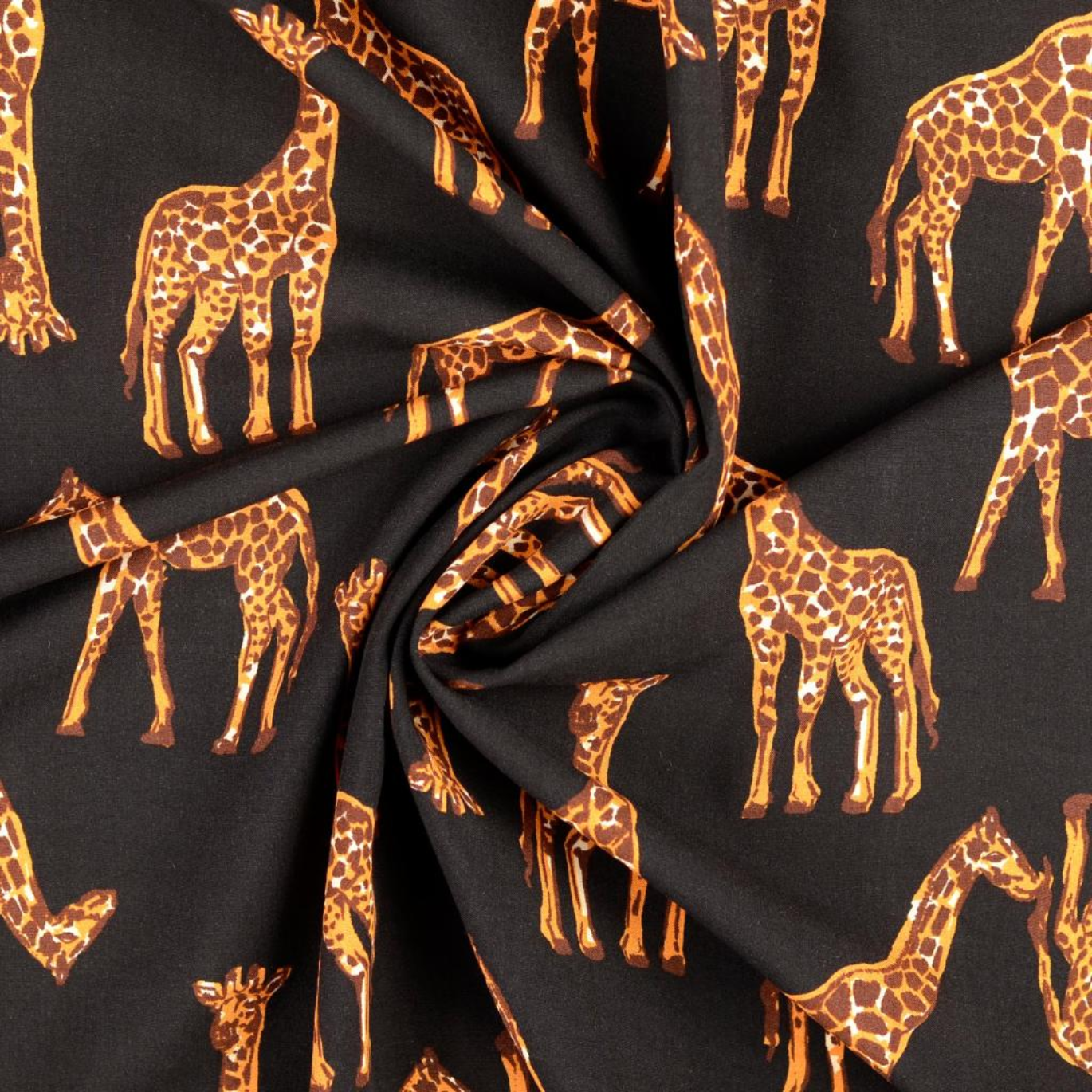 Tissus Popeline Viscose Imprimé Girafe Noir