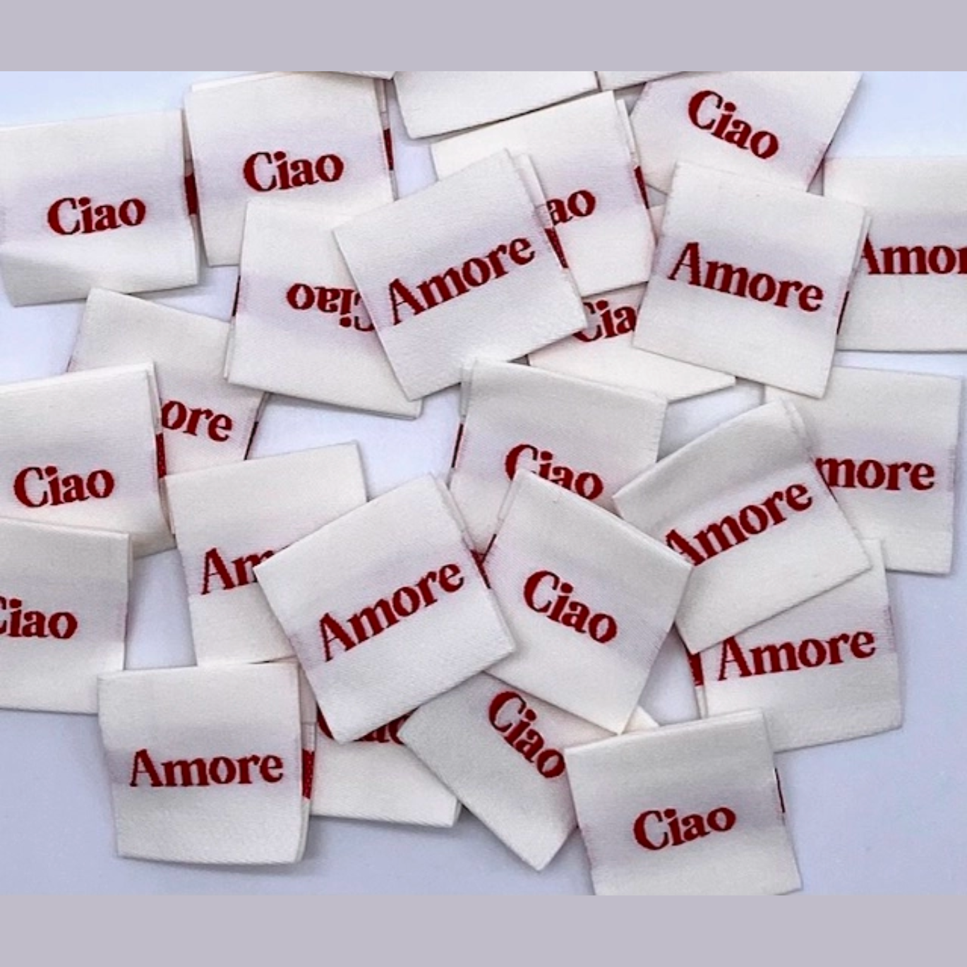 Étiquette tissée à coudre "Ciao Amore" 