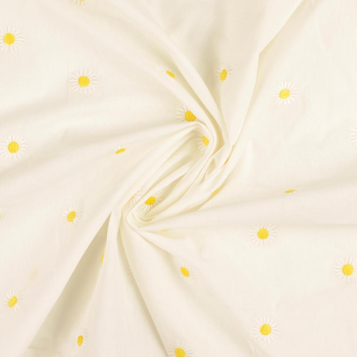 Tissu Popeline de Coton Brodée Marguerite
