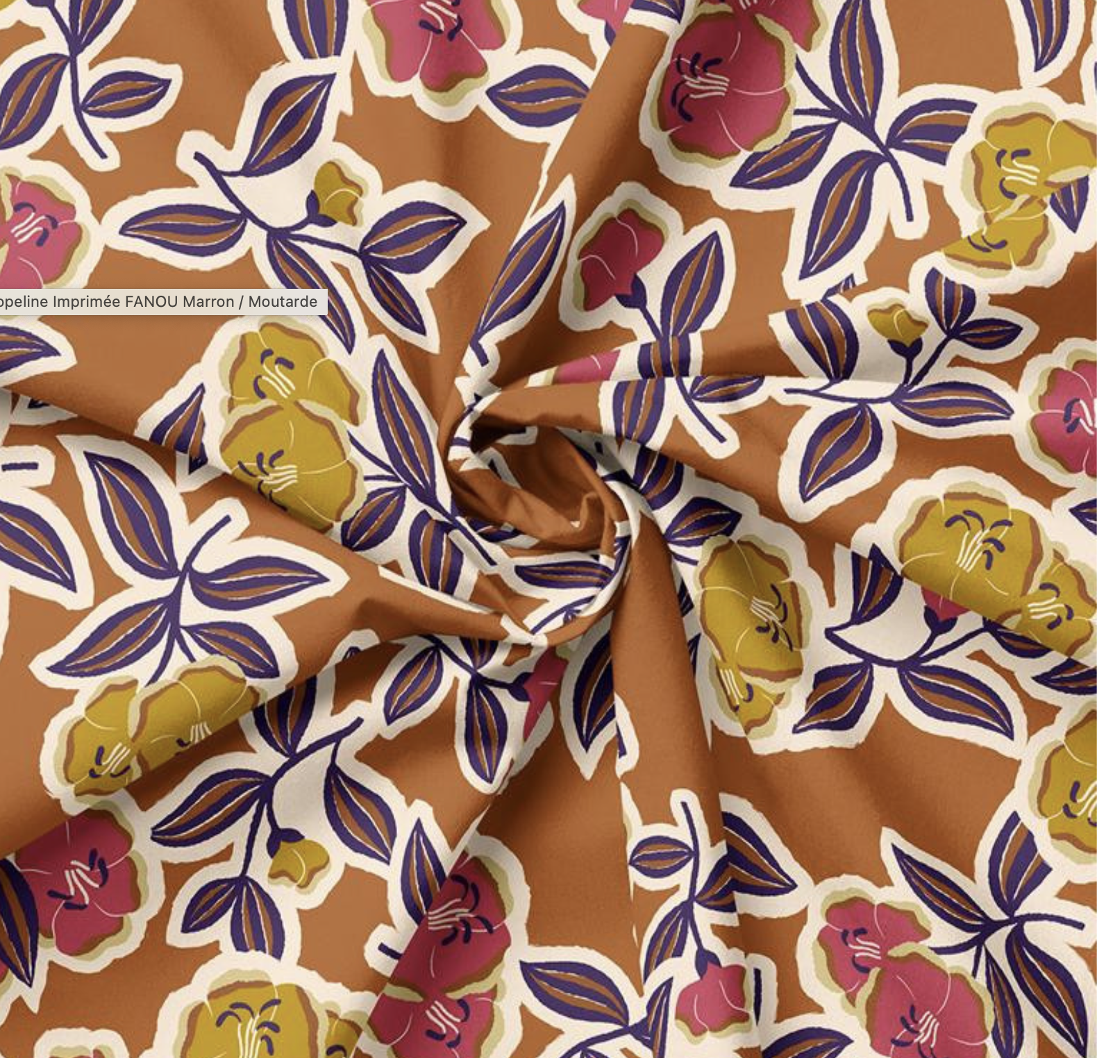 Tissu Popeline de Coton "Fanou" Marron et Moutarde