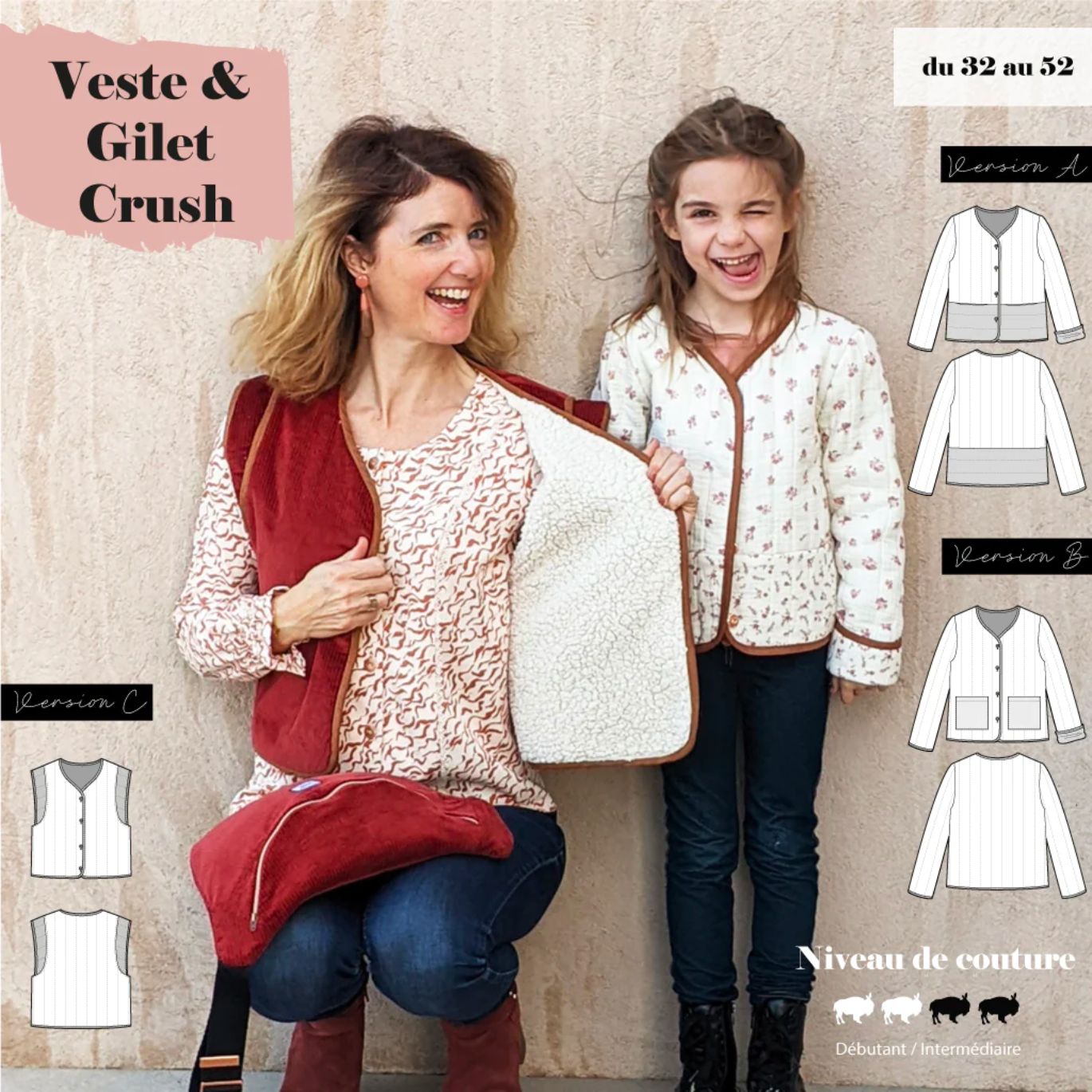 Patron Veste & Gilet Crush de Super Bison du 32 au 52