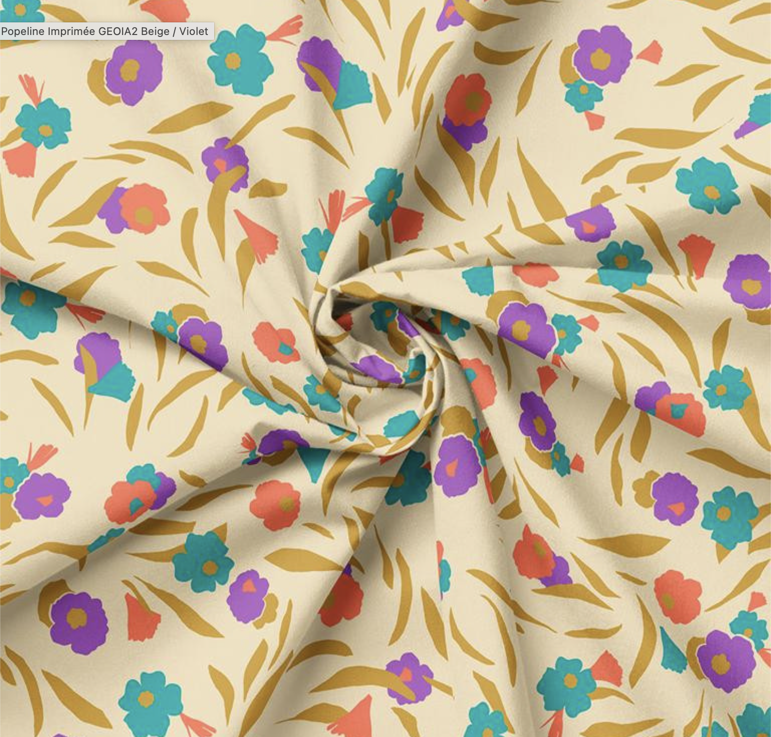 Tissu Popeline de Coton "Geoia" Beige et Multicolore 