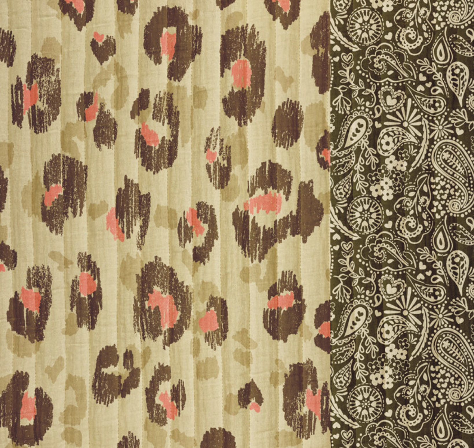 Tissu Coton Matelassé Vertical "Karula" Naturel & Kaki