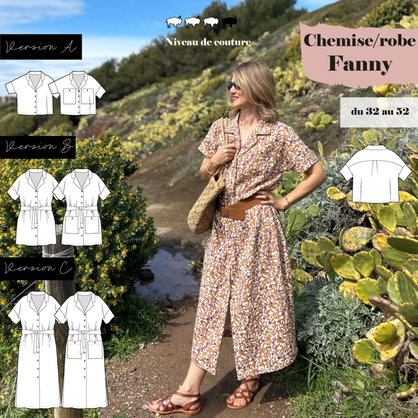 Patron Chemise Robe Fanny de Super Bison du 32 au 52
