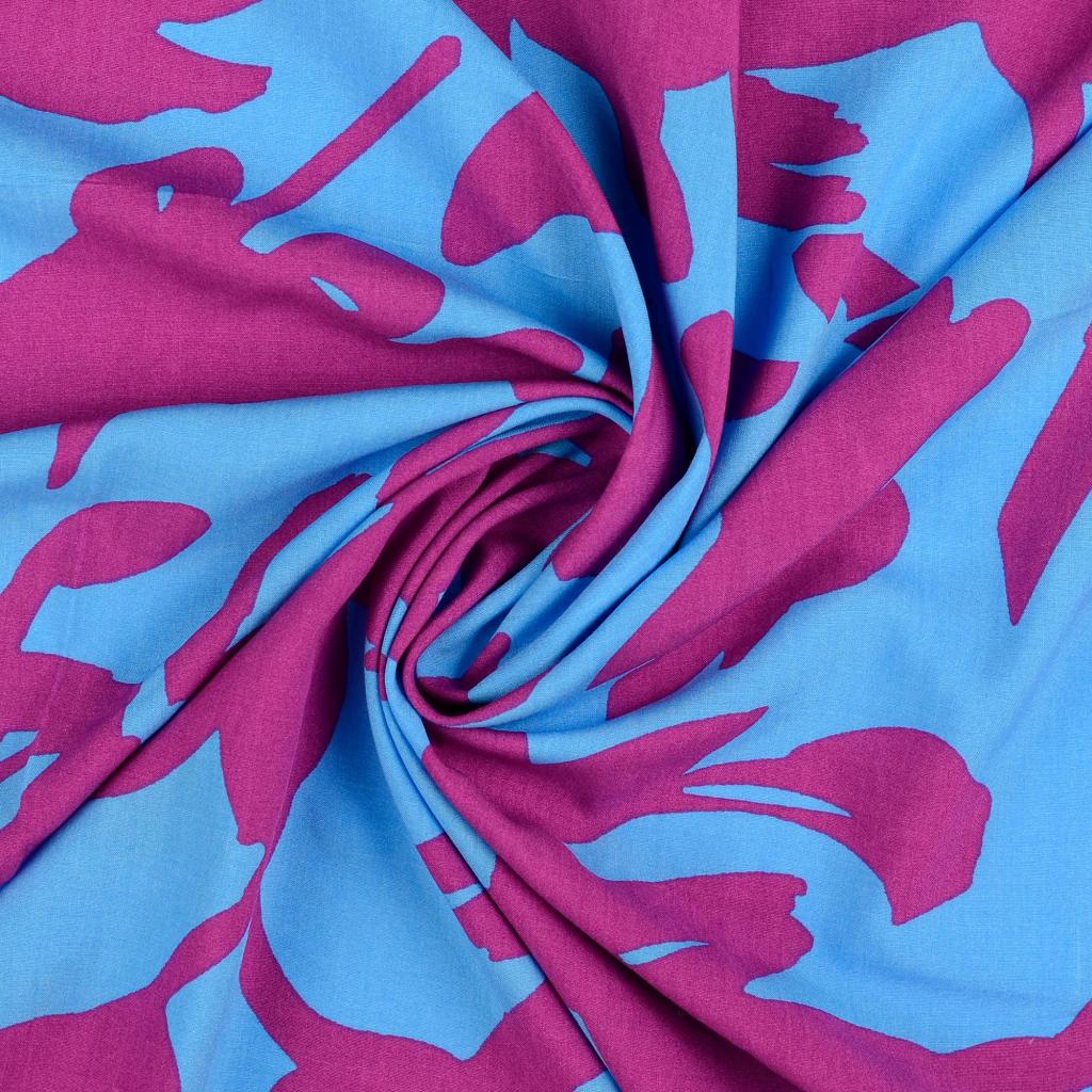 Popeline de viscose Summer bleu turquoise & framboise