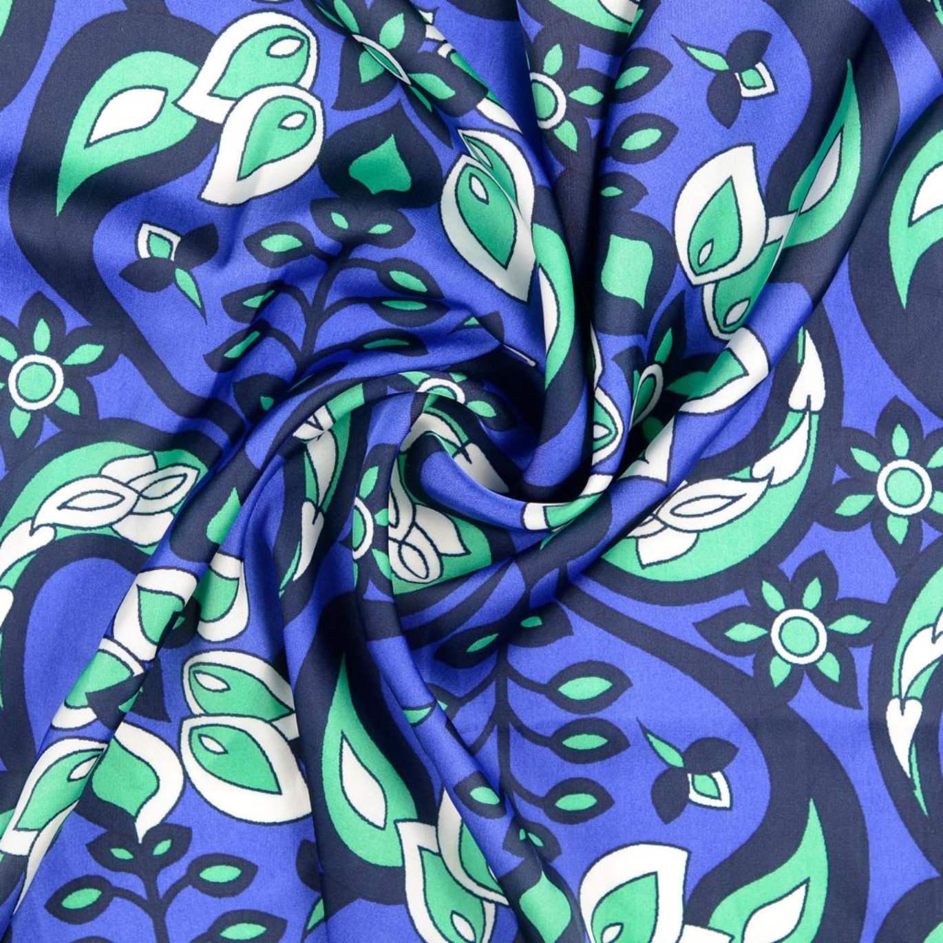 Tissu satin polyester à imprimé cachemire Bleu Vert