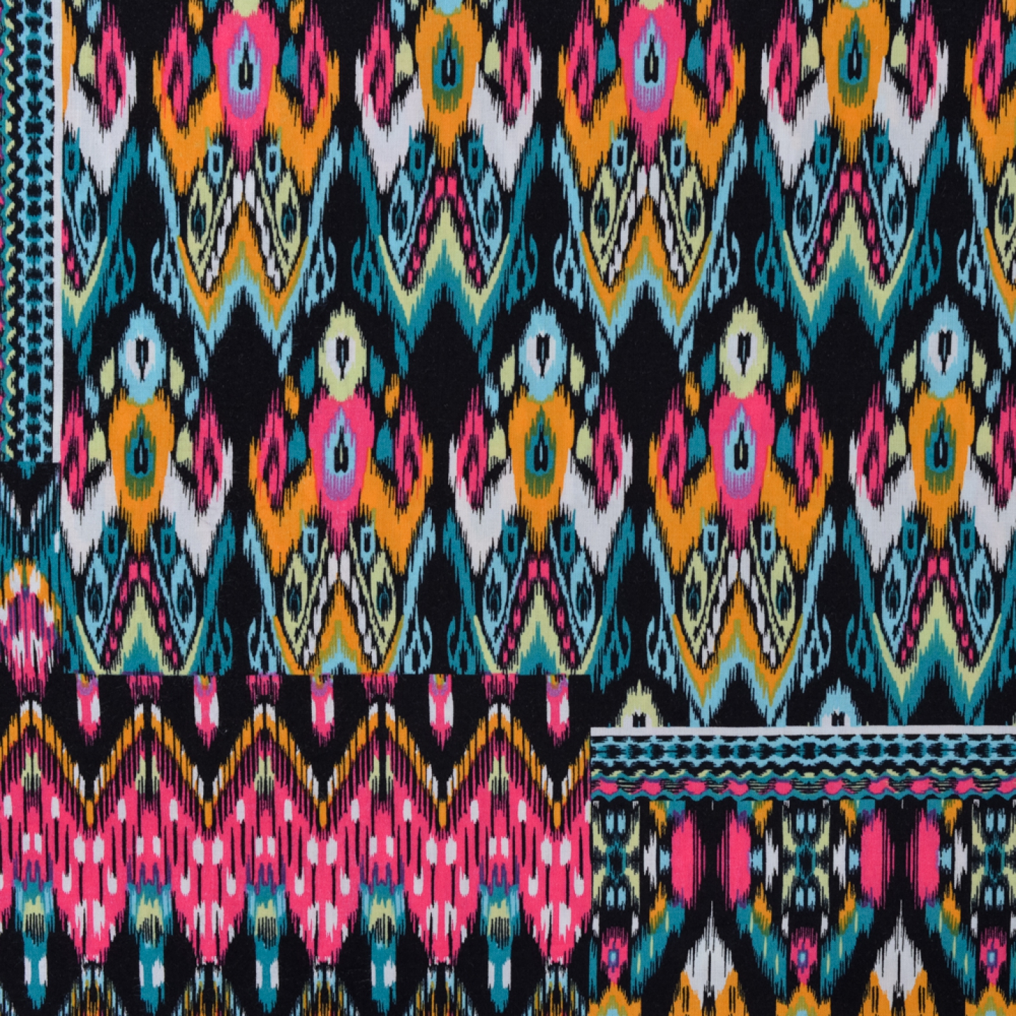 Coton viscose imprimé patchwork Fushia & Orange