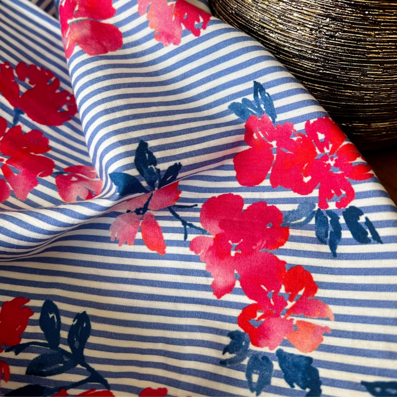 Tissu Coton à rayures et fleurs "Siena" par My Dress Made - Imprimé en France