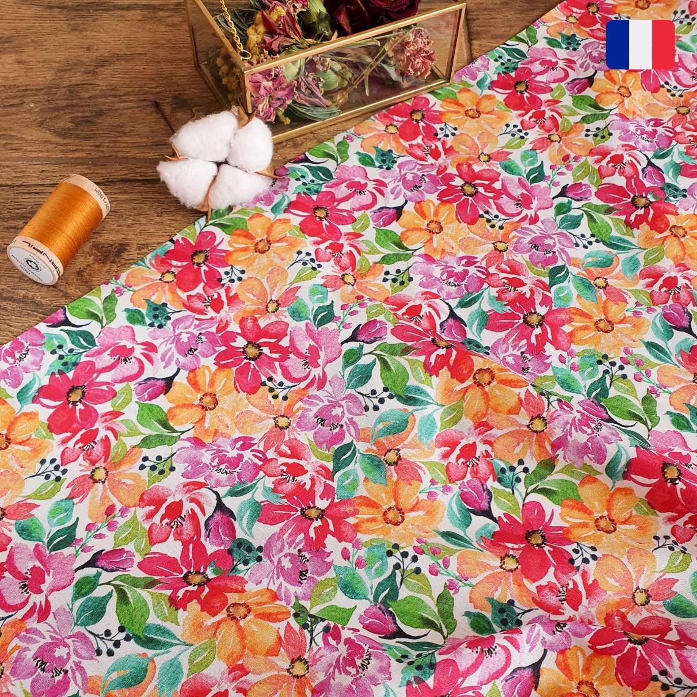 Popeline coton bio "Royaume des fleurs" - Atelier Malherbe